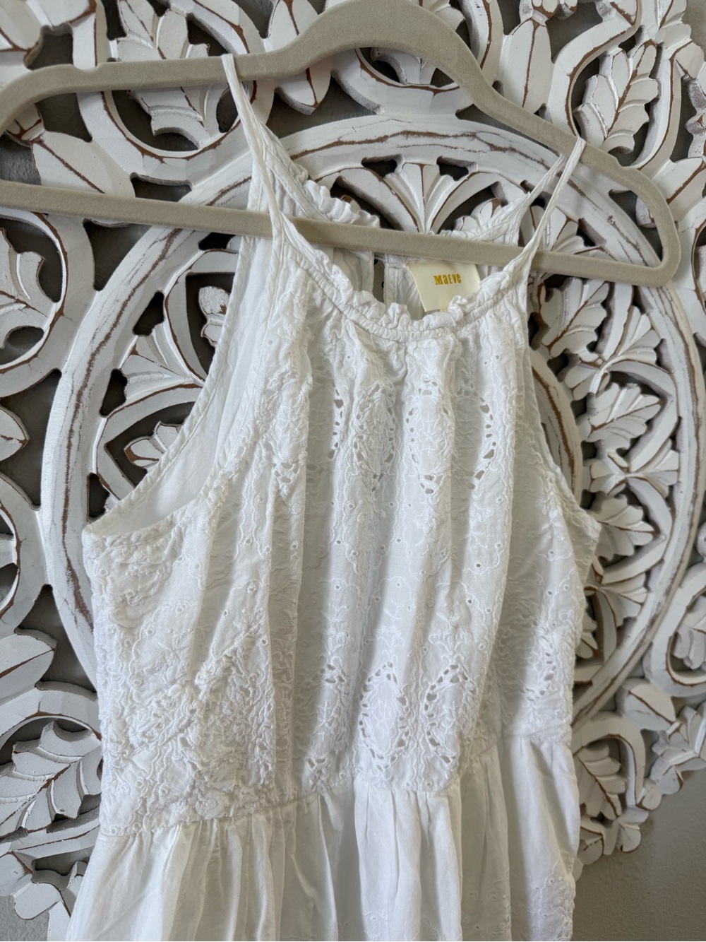 Maeve Anthropologie Tiered White Eyelet Midi Dress, Bridal, Bachelorette size 10 - Picture 5 of 11